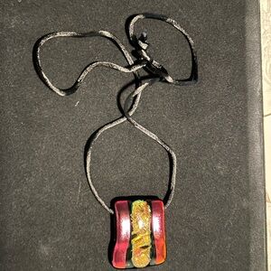 Signed Paula Morikami-Colorful Glass Pendant 26”L Necklace